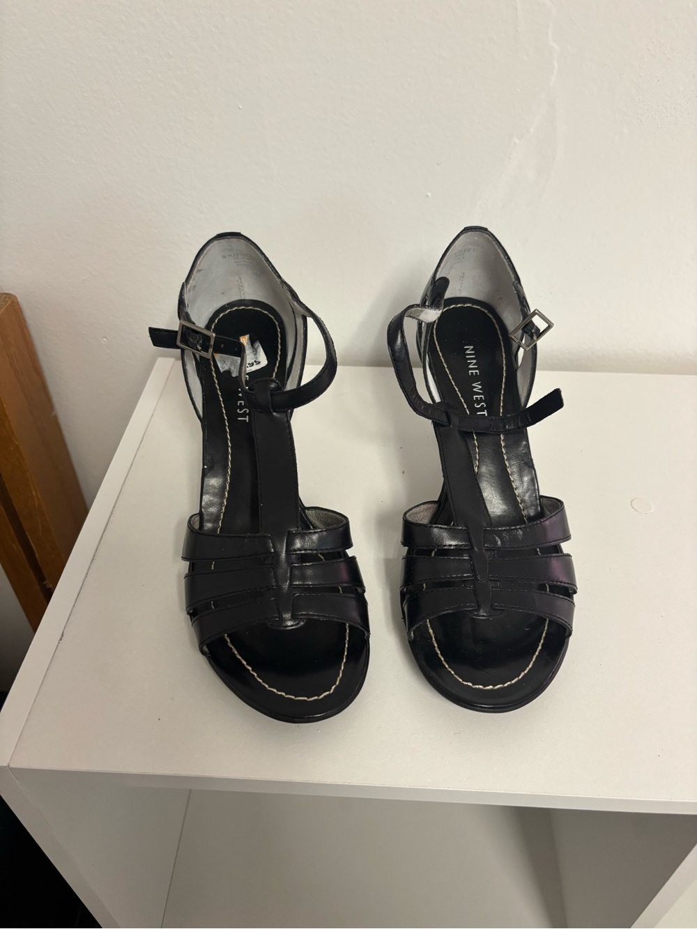 Nine West Black Strappy Ankle-Heel Sandals